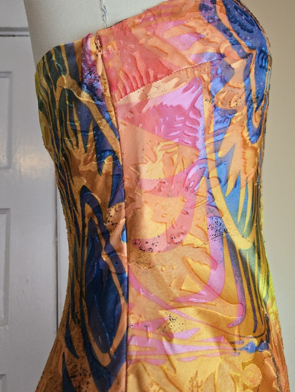 Diane Freis Silk Blend Y2K orange multicolor asymmetrical beaded midi dress - Picture 16 of 16